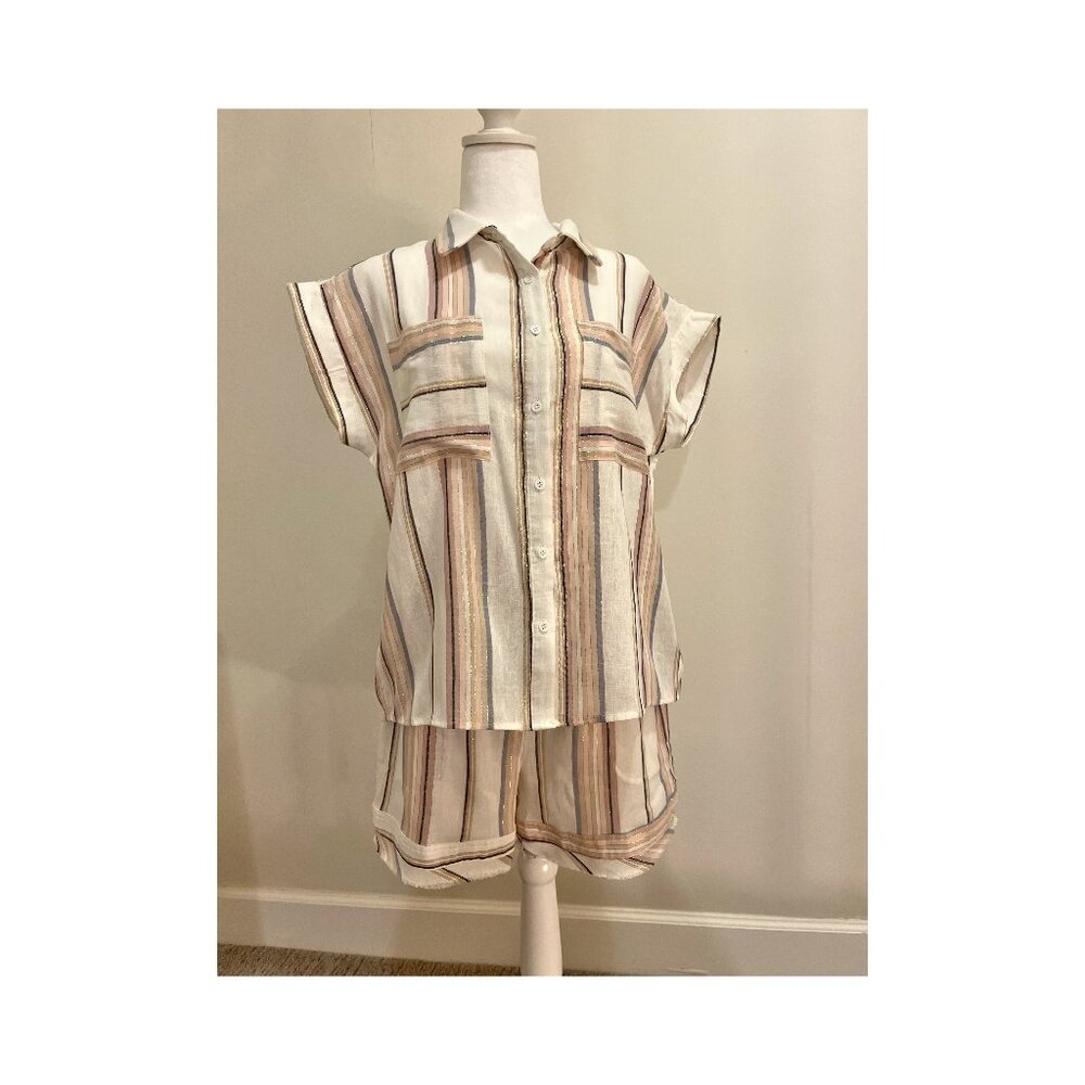 Short Set! 99%Cotton + 1% Lurex - gold thread details -never worn w/tags